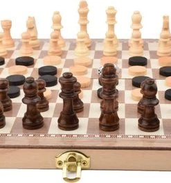 Merkloos Schaakbord | Dambord | Backgammon | 39 X 39 Cm | Schaakspel | Schaakset | Schaken | Dammen | Met Schaakstukken | 3-in-1 Bordspel | Chess | Hout | Opklapbaar -leerzame-spellen Verkoopwinkel 550x264 2