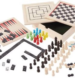 Merkloos Houten Spellendoos 9-In-1 - Pocket Editie - Reisversie