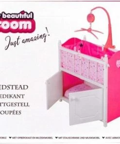 Basic My Beautiful Dollsroom Houten Poppen-Ledikant Met Muziek Roze/Wit