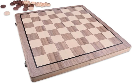 Shagam 2-in-1 Bordspel - 39 Cm - Magnetisch - Schaakbord - Dambord - Backgammon - Schaakspel - Schaakset - Schaken - Dammen - Met Schaakstukken - Chess - Hout - Opklapbaar 6 Shagam 2-in-1 Bordspel - 39 Cm - Magnetisch - Schaakbord - Dambord - Backgammon - Schaakspel - Schaakset - Schaken - Dammen - Met Schaakstukken - Chess - Hout - Opklapbaar - Afbeelding 4