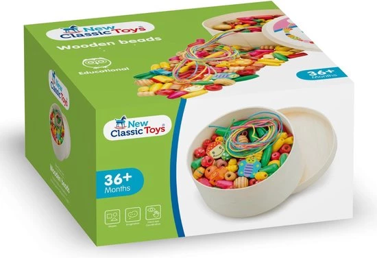 New Classic Toys Houten Kralen In Box - 230 Gekleurde Kralen En 4 Veters 5 New Classic Toys Houten Kralen In Box - 230 Gekleurde Kralen En 4 Veters - Afbeelding 3