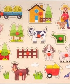 Engelhart Houten Knopjes Puzzel Boerderij 17 Stukjes