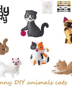 Naaitset Knutselpakket Poezen En Katten 6 Stuks 20x20 Cm - Knutselen Meisjes - Knutselen Jongens - Knutselpakket Meisjes En Jongens - Katten En Poezen Knuffels Maken - Naaiset Kinderen - WoodyDoody