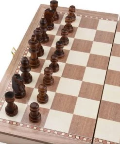 Merkloos Schaakbord | Dambord | Backgammon | 29 X 29 Cm | Schaakspel | Schaakset | Schaken | Dammen | Met Schaakstukken | 3-in-1 Bordspel | Chess | Hout | Opklapbaar -leerzame-spellen Verkoopwinkel 550x448 2