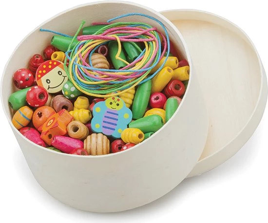 New Classic Toys Houten Kralen In Box - 230 Gekleurde Kralen En 4 Veters 8 New Classic Toys Houten Kralen In Box - 230 Gekleurde Kralen En 4 Veters - Afbeelding 6