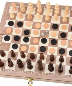 Merkloos Schaakbord | Dambord | Backgammon | 39 X 39 Cm | Schaakspel | Schaakset | Schaken | Dammen | Met Schaakstukken | 3-in-1 Bordspel | Chess | Hout | Opklapbaar -leerzame-spellen Verkoopwinkel 550x471 10