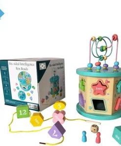 FDWB Houten Blokkendoos Met Vormen En Kralenrek - Multifunctioneel- Educatief - 3 T/m 6 Jaar - Fdbw