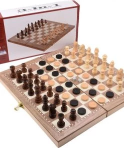 Shagam 3-in-1 Bordspel - 29 Cm - Schaakbord - Dambord - Backgammon - Schaakspel - Schaakset - Schaken - Dammen - Met Schaakstukken - Chess - Hout - Opklapbaar -leerzame-spellen Verkoopwinkel 550x482 14