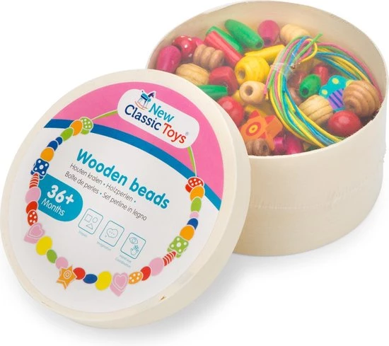 New Classic Toys Houten Kralen In Box - 230 Gekleurde Kralen En 4 Veters 6 New Classic Toys Houten Kralen In Box - 230 Gekleurde Kralen En 4 Veters - Afbeelding 4