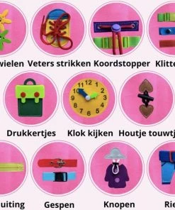 Busy Board - BIEK20? - Roze Activiteitenbord - Montessori Speelgoed - Motoriek Speelgoed - Activity Board - Educatief Speelgoed - Interactief Speelgoed - Kinderspeelgoed - Leerzaam Speelgoed - Ik Leer Veters Strikken Knopen Leggen Klok Kijken -leerzame-spellen Verkoopwinkel 550x497 2