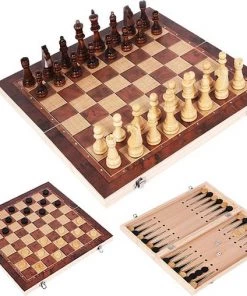 Flokoo Schaakbord Hout ? 3-in-1 Bord: Schaken, Dammen & Backgammon