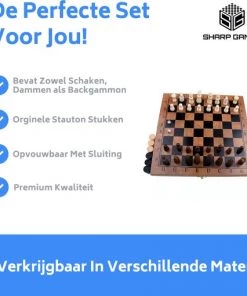 Shagam 3-in-1 Bordspel - 29 Cm - Schaakbord - Dambord - Backgammon - Schaakspel - Schaakset - Schaken - Dammen - Met Schaakstukken - Chess - Hout - Opklapbaar -leerzame-spellen Verkoopwinkel 550x510 9