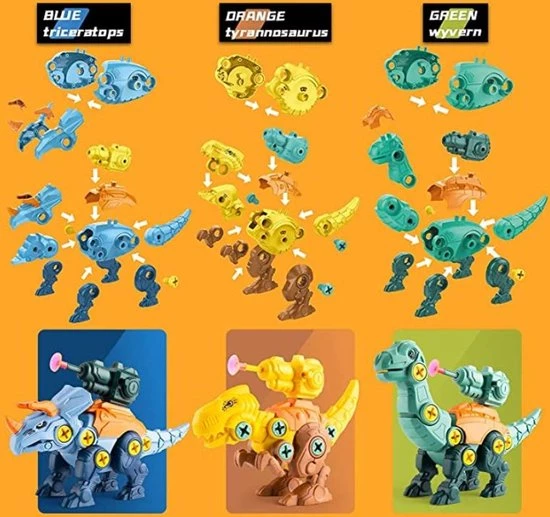 Merkloos Montage Set Van 3 Dinosaurus Met Pistool, Pijltjes, Schroeven En Schroevendraaier | Leren Bouwen | STEM Speelgoed | Educatief Montessori 14 Merkloos Montage Set Van 3 Dinosaurus Met Pistool, Pijltjes, Schroeven En Schroevendraaier | Leren Bouwen | STEM Speelgoed | Educatief Montessori - Afbeelding 12