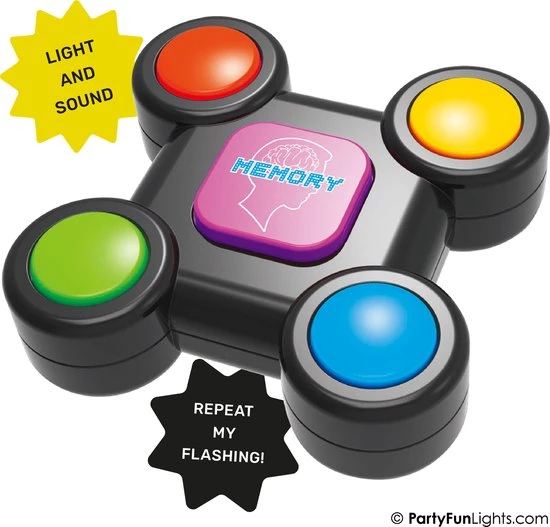 HappyFunToys - Flashing Memory Amaze Game - Geheugenspel Met Licht En Geluidseffecten - Denkspel - Reisspel - Zakspel - Inclusief 3x LR44 Batterijen 5 HappyFunToys - Flashing Memory Amaze Game - Geheugenspel Met Licht En Geluidseffecten - Denkspel - Reisspel - Zakspel - Inclusief 3x LR44 Batterijen - Afbeelding 3