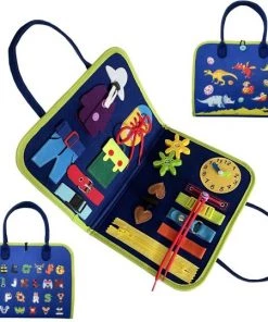 Busy Board - BIEK20? - Blauw Activiteitenbord - Montessori Speelgoed - Motoriek Speelgoed - Activity Board - Educatief Speelgoed - Interactief Speelgoed - Kinderspeelgoed - Leerzaam Speelgoed - Ik Leer Veters Strikken Knopen Leggen Klok Kijken