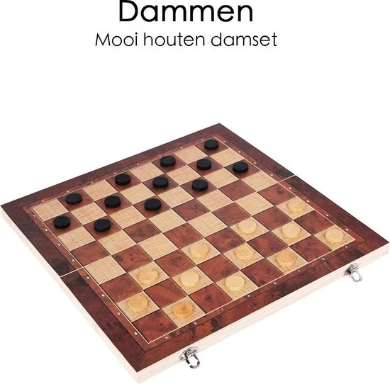 Flokoo Schaakbord Hout ? 3-in-1 Bord: Schaken, Dammen & Backgammon 5 Flokoo Schaakbord Hout ? 3-in-1 Bord: Schaken, Dammen & Backgammon - Afbeelding 3