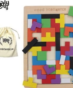 Montessori Speelgoed Tangram Vormen Puzzel Met GROTE OPBERGZAK - Houten Speelgoed Tetris Spel - Educatief Puzzel Voor Ruimtelijk Inzicht - WoodyDoody
