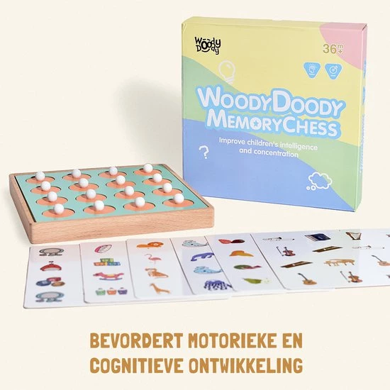 WoodyDoody Memory Spelletjes 4 Jaar Memory Chess COMBI SET Met EXTRA Set Memory Kaarten - 12 Kaarten 24 Zijdes Totaal 4 WoodyDoody Memory Spelletjes 4 Jaar Memory Chess COMBI SET Met EXTRA Set Memory Kaarten - 12 Kaarten 24 Zijdes Totaal - Afbeelding 2