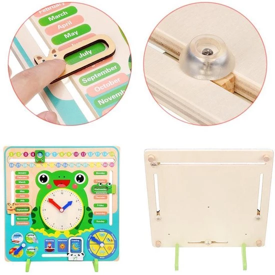 Buxibo - Kleurrijke Houten Leerklok Kikker - Speelgoedklok - Kalenderklok - Oefenklok - Educatief Speelgoed - Leerhulpmiddel - Multicolor 7 Buxibo - Kleurrijke Houten Leerklok Kikker - Speelgoedklok - Kalenderklok - Oefenklok - Educatief Speelgoed - Leerhulpmiddel - Multicolor - Afbeelding 5