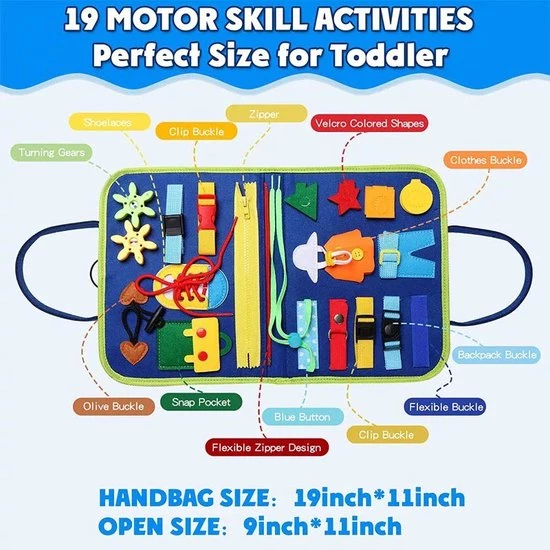 EverToys Busy Board - 4-delige Vaardigheden - Klok Lezen - Motoriek Map Voor Thuis En Onderweg - Leren Veter Strikken - Activiteitenbord - 25 Zelfkleden Vaardigheden Kinderen - Educatief Spel - Blauw 7 EverToys Busy Board - 4-delige Vaardigheden - Klok Lezen - Motoriek Map Voor Thuis En Onderweg - Leren Veter Strikken - Activiteitenbord - 25 Zelfkleden Vaardigheden Kinderen - Educatief Spel - Blauw - Afbeelding 5