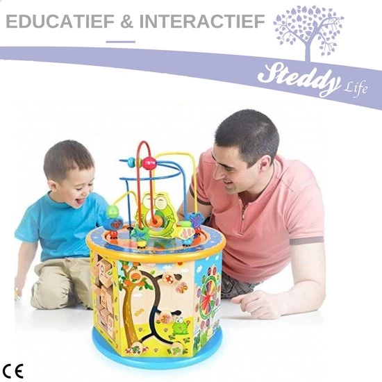 Steddy Activiteiten Kubus XL Met Kralenspiraal En Vormenstoof - Hout - Multikleur 4 Steddy Activiteiten Kubus XL Met Kralenspiraal En Vormenstoof - Hout - Multikleur - Afbeelding 2