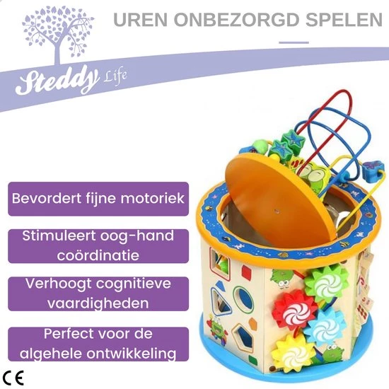 Steddy Activiteiten Kubus XL Met Kralenspiraal En Vormenstoof - Hout - Multikleur 5 Steddy Activiteiten Kubus XL Met Kralenspiraal En Vormenstoof - Hout - Multikleur - Afbeelding 3