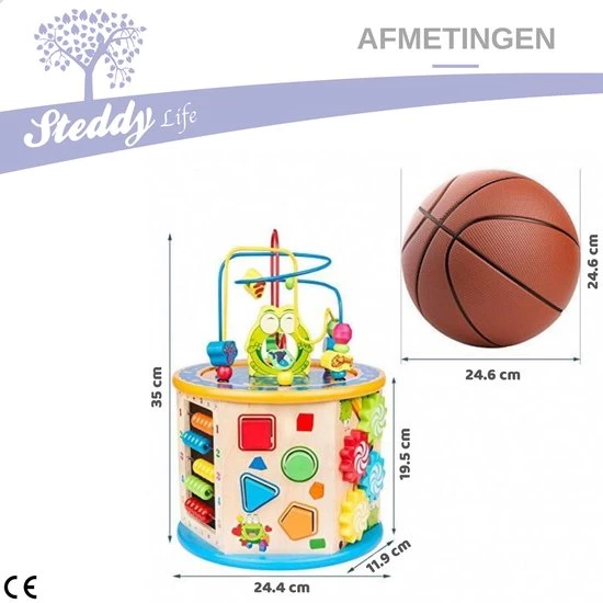 Steddy Activiteiten Kubus XL Met Kralenspiraal En Vormenstoof - Hout - Multikleur 8 Steddy Activiteiten Kubus XL Met Kralenspiraal En Vormenstoof - Hout - Multikleur - Afbeelding 6