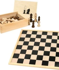 Clown Schaakbord/dambord Van Hout 40 X 40 Cm Met Schaakstukken In Opbergkistje - Schaken En Dammen