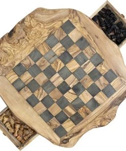 Schaakset Olijfolie & Honing Met Laden - Schaakspel - Schaakstukken - Schaakbord - Schaken - Bordspel - Handgemaakt - Hout - Zwart - Volwassenen & Kinderen - 35 X 35 X 8,5 Cm -leerzame-spellen Verkoopwinkel 550x560 8