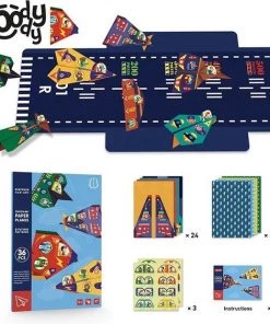 Knutselen Jongens Vliegtuigen Vouwen 35cm En 27 Stickervellen Met Uitvouwbaar Vliegveld - Creatief Knutselen Origami Papier - WoodyDoody