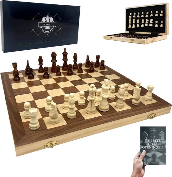 Wisely - Luxe Schaakspel - Schaakset XL - Schaken - Schaakbord Met Schaakstukken - Gratis Schaakboekje Met Openingszetten -Hout - Inklapbaar - 38cm Bij 38cm 3 Wisely - Luxe Schaakspel - Schaakset XL - Schaken - Schaakbord Met Schaakstukken - Gratis Schaakboekje Met Openingszetten -Hout - Inklapbaar - 38cm Bij 38cm