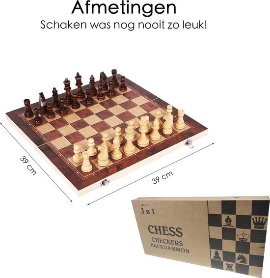 Flokoo Schaakbord Hout ? 3-in-1 Bord: Schaken, Dammen & Backgammon 6 Flokoo Schaakbord Hout ? 3-in-1 Bord: Schaken, Dammen & Backgammon - Afbeelding 4