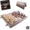 Shagam 2-in-1 Bordspel - 39 Cm - Magnetisch - Schaakbord - Dambord - Backgammon - Schaakspel - Schaakset - Schaken - Dammen - Met Schaakstukken - Chess - Hout - Opklapbaar