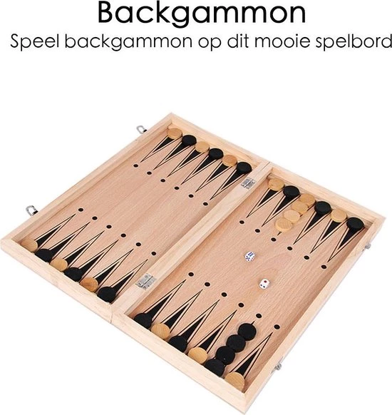 Flokoo Schaakbord Hout ? 3-in-1 Bord: Schaken, Dammen & Backgammon 8 Flokoo Schaakbord Hout ? 3-in-1 Bord: Schaken, Dammen & Backgammon - Afbeelding 6