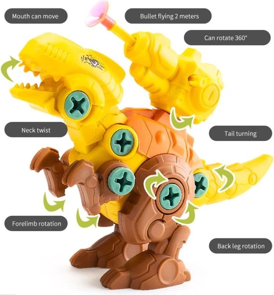 Merkloos Montage Set Van 3 Dinosaurus Met Pistool, Pijltjes, Schroeven En Schroevendraaier | Leren Bouwen | STEM Speelgoed | Educatief Montessori 5 Merkloos Montage Set Van 3 Dinosaurus Met Pistool, Pijltjes, Schroeven En Schroevendraaier | Leren Bouwen | STEM Speelgoed | Educatief Montessori - Afbeelding 3