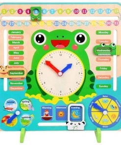 Buxibo - Kleurrijke Houten Leerklok Kikker - Speelgoedklok - Kalenderklok - Oefenklok - Educatief Speelgoed - Leerhulpmiddel - Multicolor