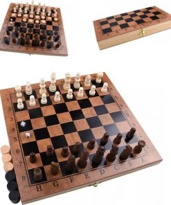 Merkloos Schaakbord | Dambord | Backgammon | 29 X 29 Cm | Schaakspel | Schaakset | Schaken | Dammen | Met Schaakstukken | 3-in-1 Bordspel | Chess | Hout | Opklapbaar