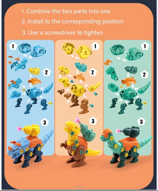 Merkloos Montage Set Van 3 Dinosaurus Met Pistool, Pijltjes, Schroeven En Schroevendraaier | Leren Bouwen | STEM Speelgoed | Educatief Montessori 20 Merkloos Montage Set Van 3 Dinosaurus Met Pistool, Pijltjes, Schroeven En Schroevendraaier | Leren Bouwen | STEM Speelgoed | Educatief Montessori - Afbeelding 18