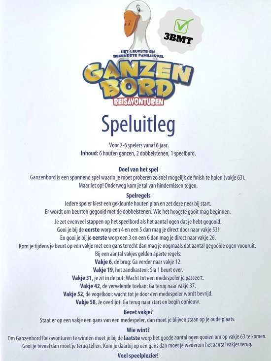 3 BMT 3BMT Ganzenbord Bordspel Voor Kinderen 5 3 BMT 3BMT Ganzenbord Bordspel Voor Kinderen - Afbeelding 3